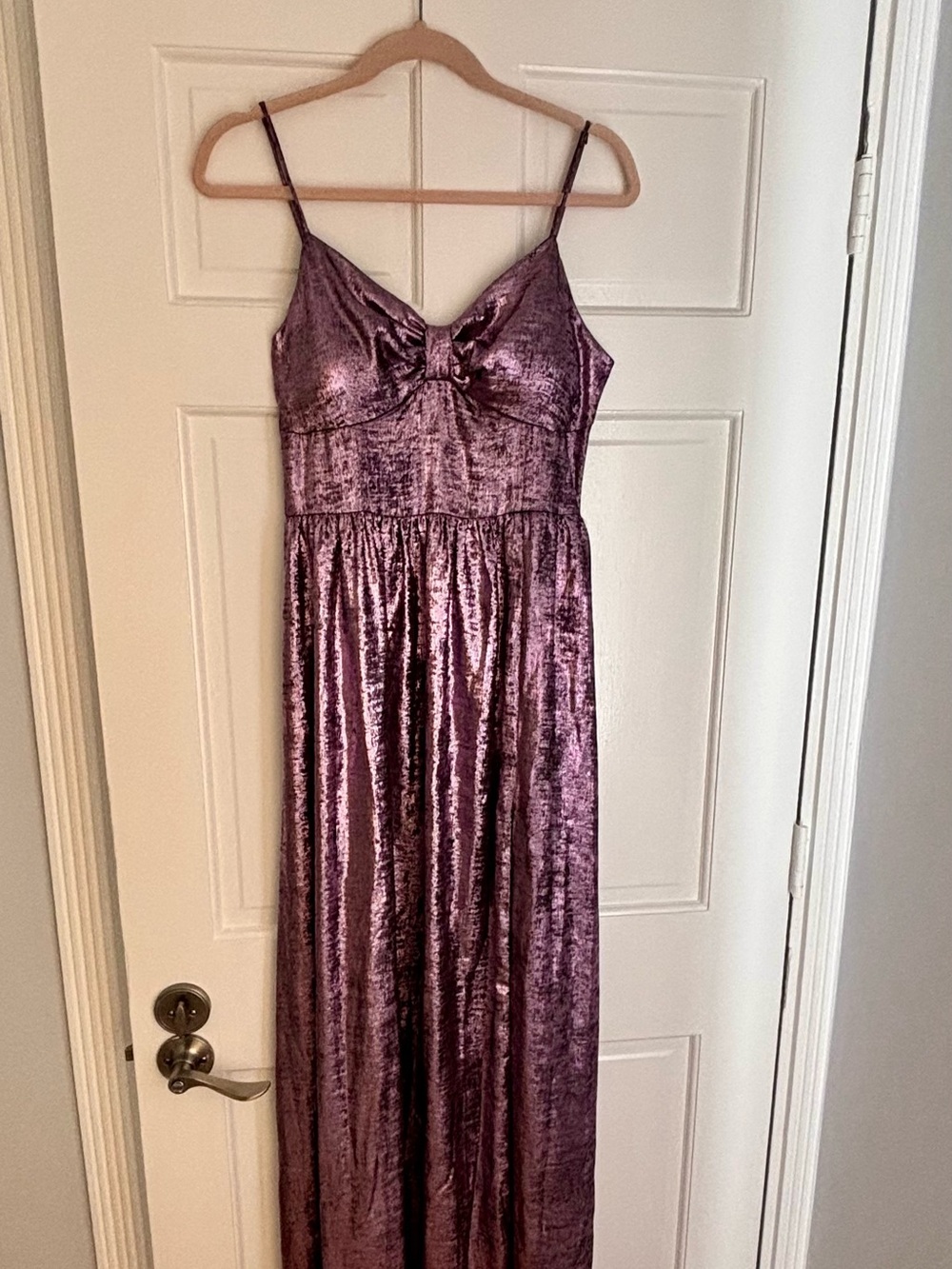 Avec Les Filles Shimmering Velvet Dress with Front Slit in Lavender Purple